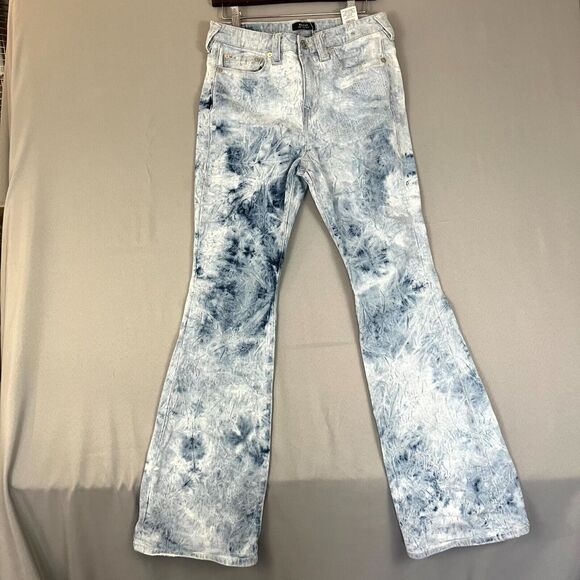 True Religion Jeans Women's 29 Blue White Tie Dye Flared Leg Festival Retro Boho - Picture 1 of 10